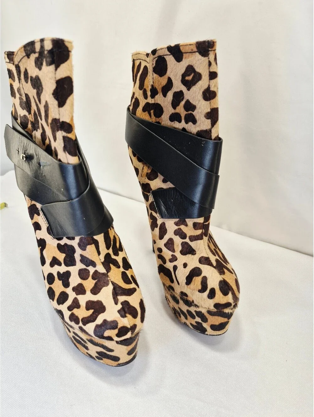 London Trash Womens 8 LT-Monsta Leather Leopard Print Platform Heels Boots